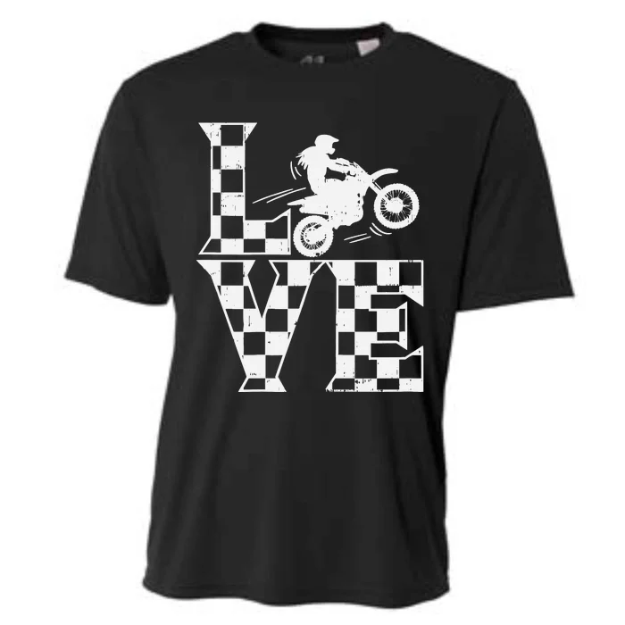 Love Dirt Bike Girl Checkered Flag Motocross Track Race Gift Cooling Performance Crew T-Shirt