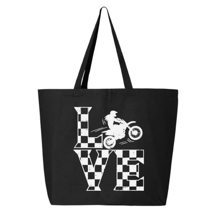 Love Dirt Bike Girl Checkered Flag Motocross Track Race Gift 25L Jumbo Tote