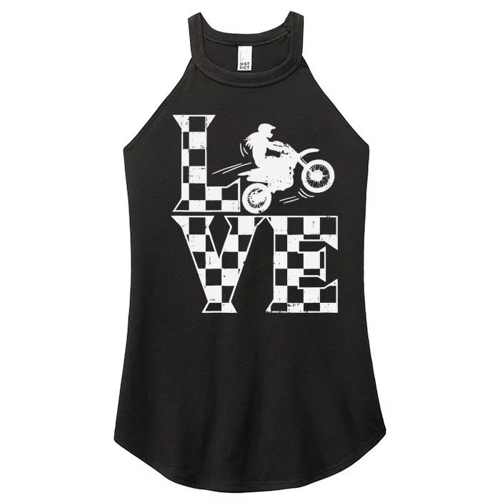 Love Dirt Bike Girl Checkered Flag Motocross Track Race Gift Women’s Perfect Tri Rocker Tank