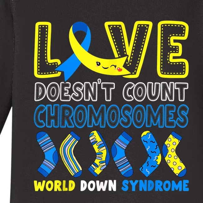 Love Doesn't Count Chromosomes T21 Down Syndrome Awareness Baby Long Sleeve Bodysuit