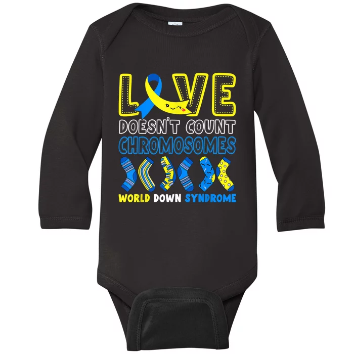 Love Doesn't Count Chromosomes T21 Down Syndrome Awareness Baby Long Sleeve Bodysuit