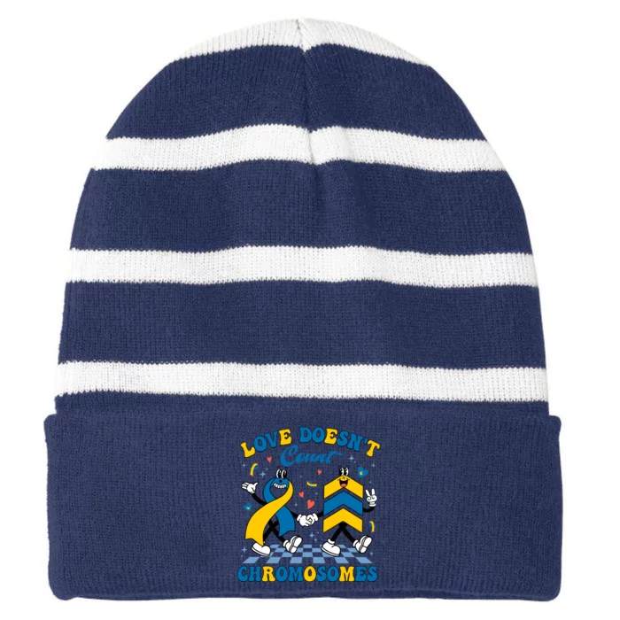 Love Doesnt Count Chromosomes Down Syndrome Supporter Striped Beanie with Solid Band