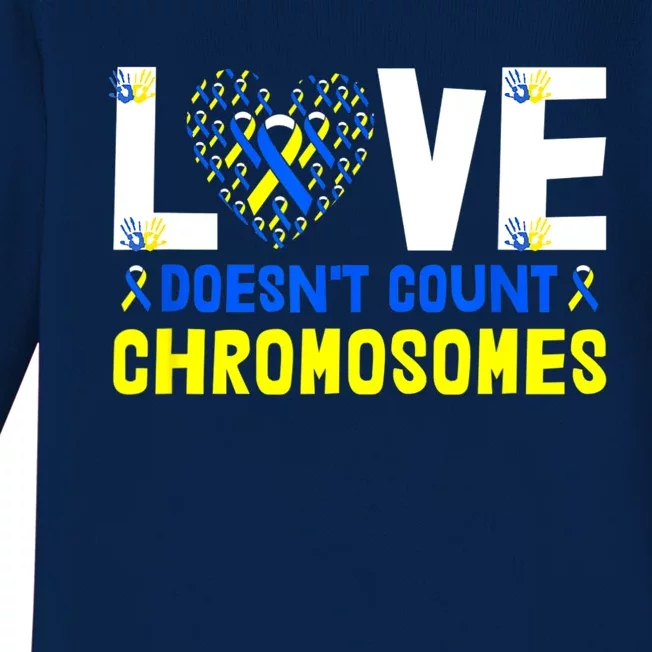 L.ove Doesn't Count Chromosomes Down Syndrome Awareness Baby Long Sleeve Bodysuit