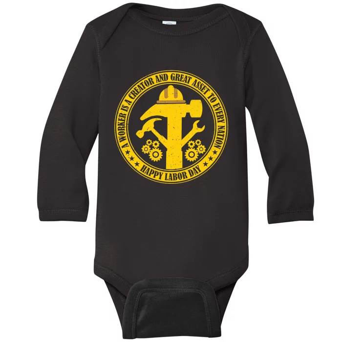 Labor Day Celebration Emblem Baby Long Sleeve Bodysuit