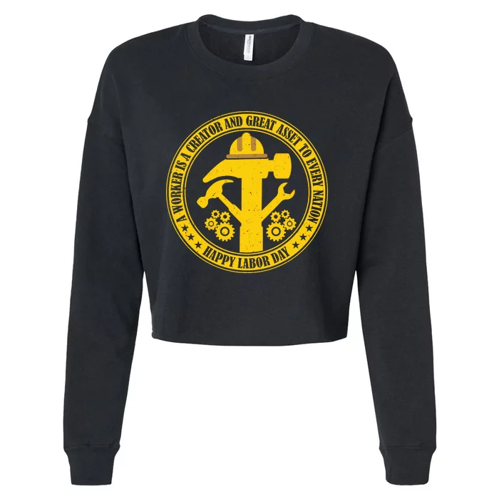 Labor Day Celebration Emblem Cropped Pullover Crew