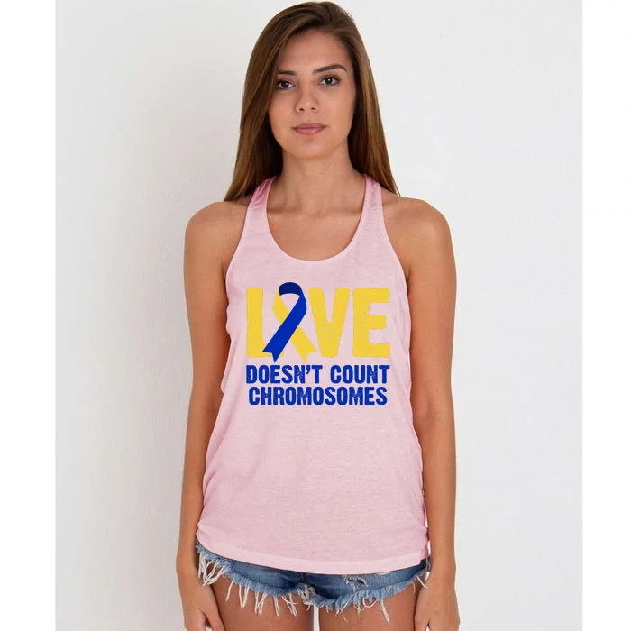 Love Doesn't Count Chromosomes Down Syndrome Women's Knotted Racerback Tank