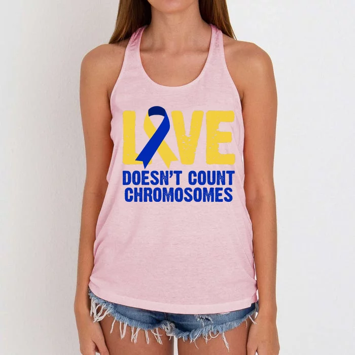 Love Doesn't Count Chromosomes Down Syndrome Women's Knotted Racerback Tank