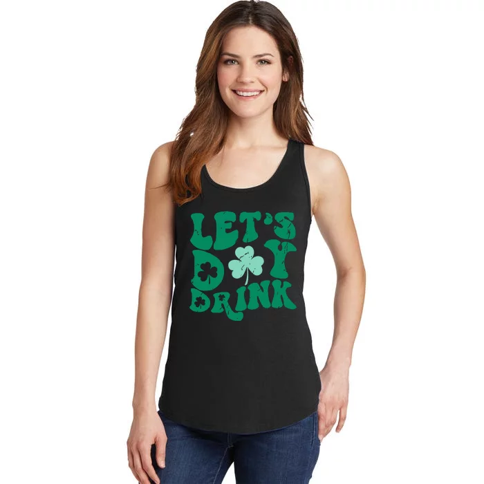 Lets Day Drink Groovy Vintage St Patricks Day Lucky Ladies Essential Tank