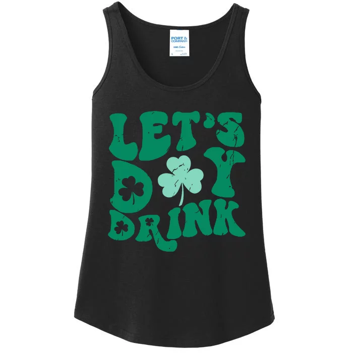 Lets Day Drink Groovy Vintage St Patricks Day Lucky Ladies Essential Tank