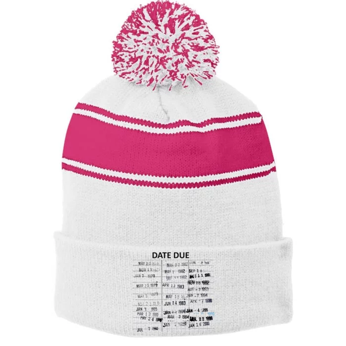 Library Due Date Librarian Date Due Stripe Pom Pom Beanie