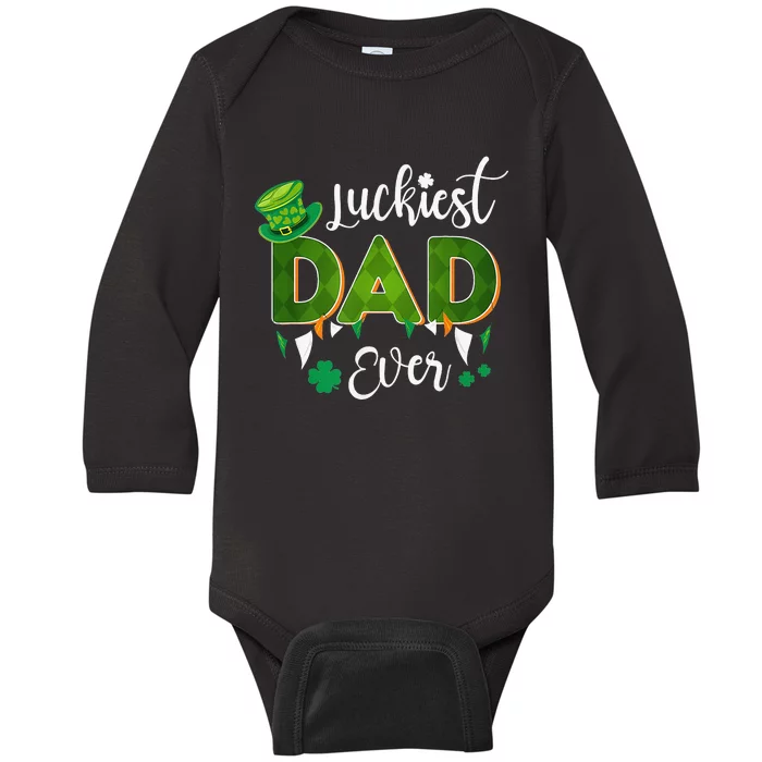 Luckiest Dad Ever Funny Saint Patricks Day Irish Culture Baby Long Sleeve Bodysuit