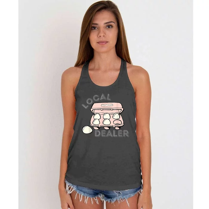 Local Dealer Egg Dealer Funny Eggs  Wo Women's Knotted Racerback Tank