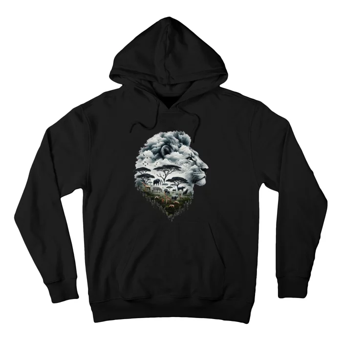 Lion Double Exposures Wildlife African Animal Safari Hoodie