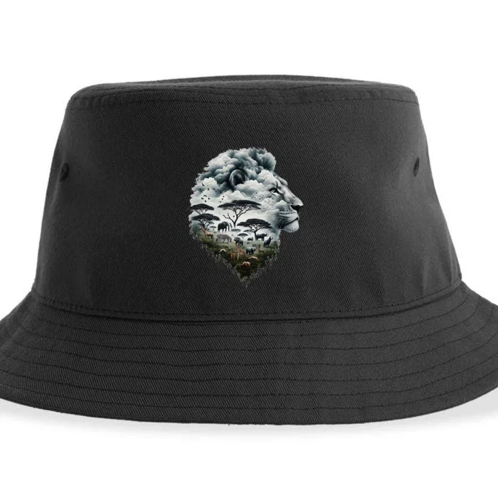 Lion Double Exposures Wildlife African Animal Safari Sustainable Bucket Hat