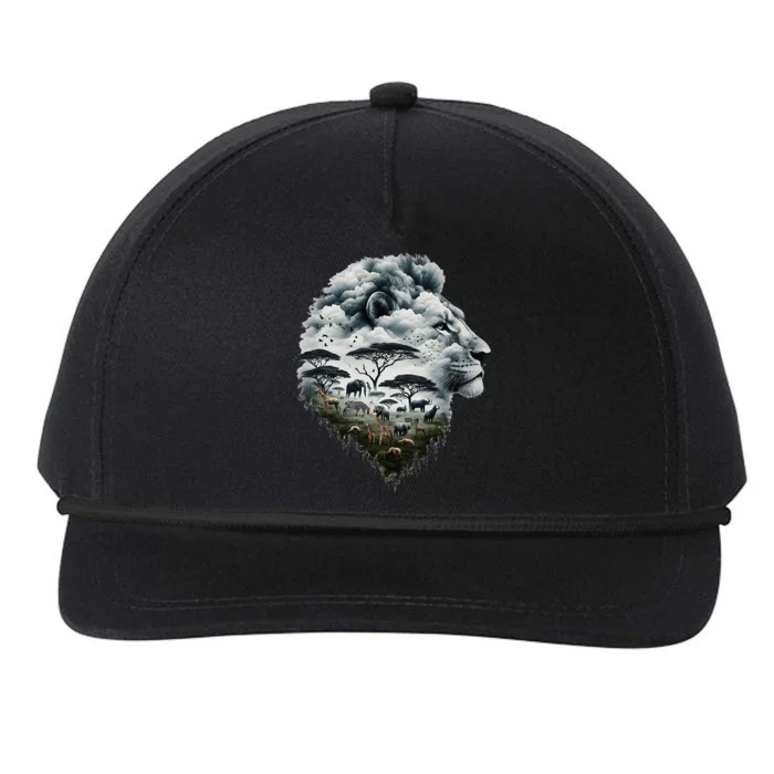 Lion Double Exposures Wildlife African Animal Safari Snapback Five-Panel Rope Hat