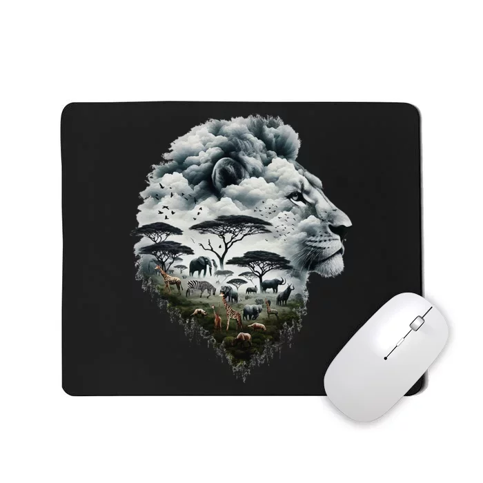 Lion Double Exposures Wildlife African Animal Safari Mousepad