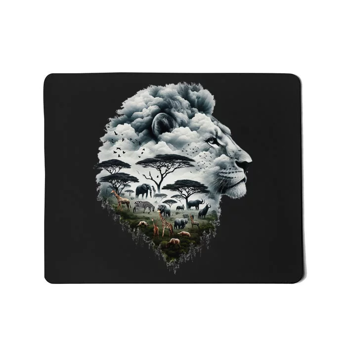 Lion Double Exposures Wildlife African Animal Safari Mousepad