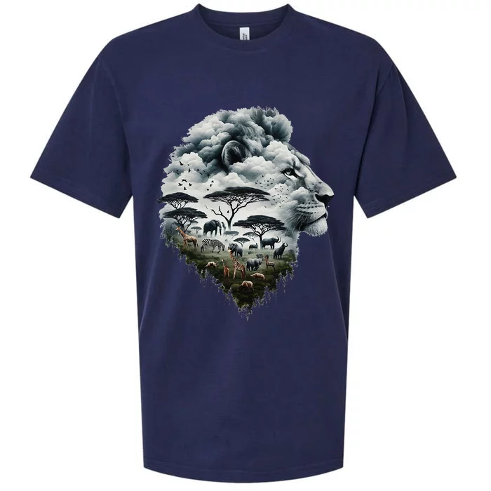 Lion Double Exposures Wildlife African Animal Safari Sueded Cloud Jersey T-Shirt