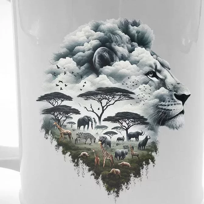 Lion Double Exposures Wildlife African Animal Safari Front & Back Beer Stein