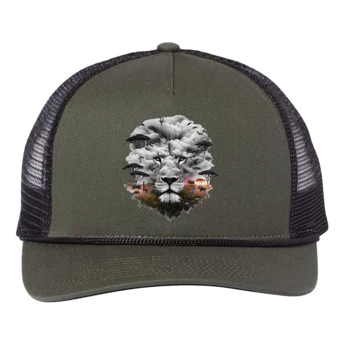 Lion Double Exposures Wildlife Animal African Safari Guide Retro Rope Trucker Hat Cap