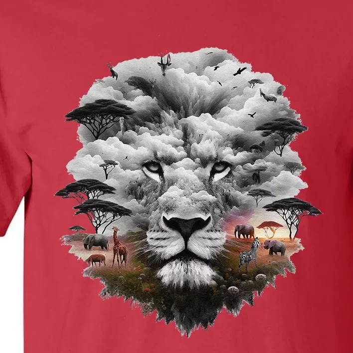 Lion Double Exposures Wildlife Animal African Safari Guide Tall T-Shirt