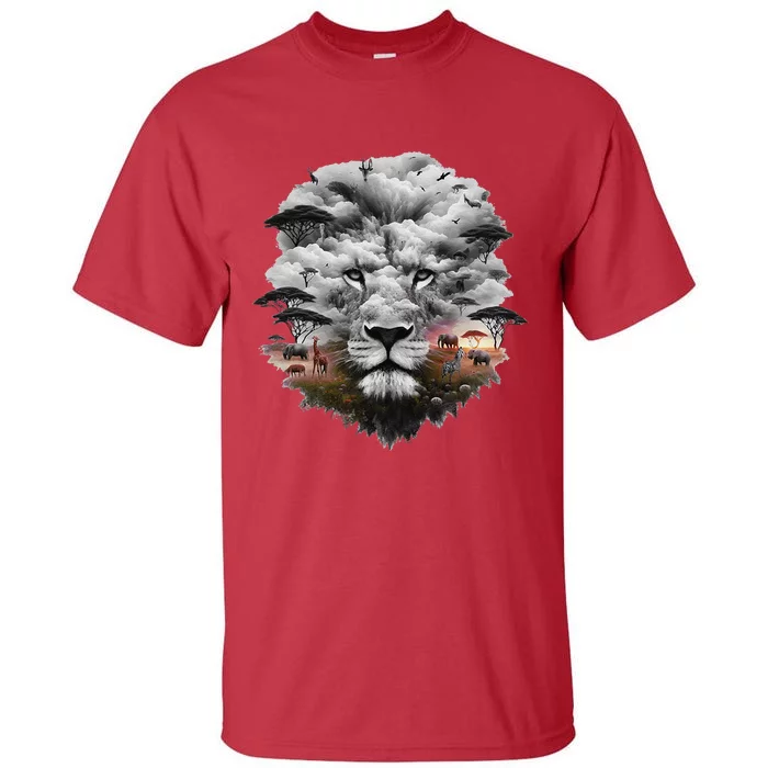 Lion Double Exposures Wildlife Animal African Safari Guide Tall T-Shirt