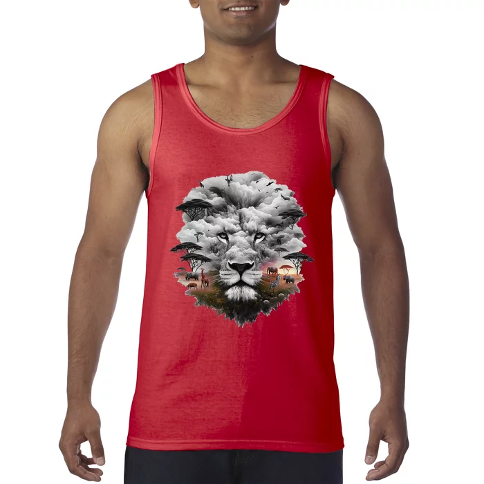 Lion Double Exposures Wildlife Animal African Safari Guide Tank Top