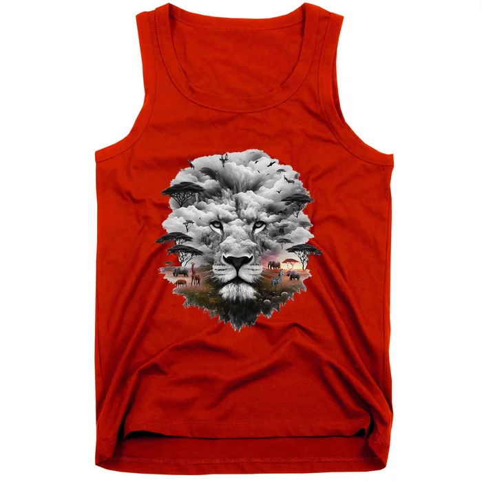 Lion Double Exposures Wildlife Animal African Safari Guide Tank Top