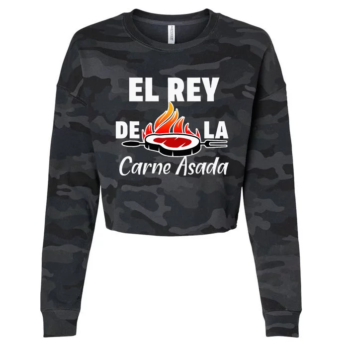 Latino Dad El Rey De La Carne Asada Cropped Pullover Crew