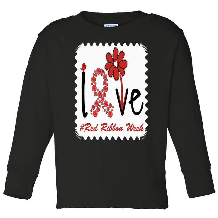 Love Daisy Flower Red Ribbon Week Toddler Long Sleeve Shirt