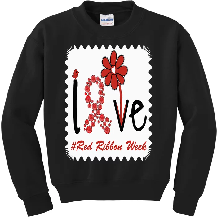 Love Daisy Flower Red Ribbon Week Kids Sweatshirt