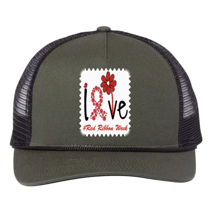 Love Daisy Flower Red Ribbon Week Retro Rope Trucker Hat Cap