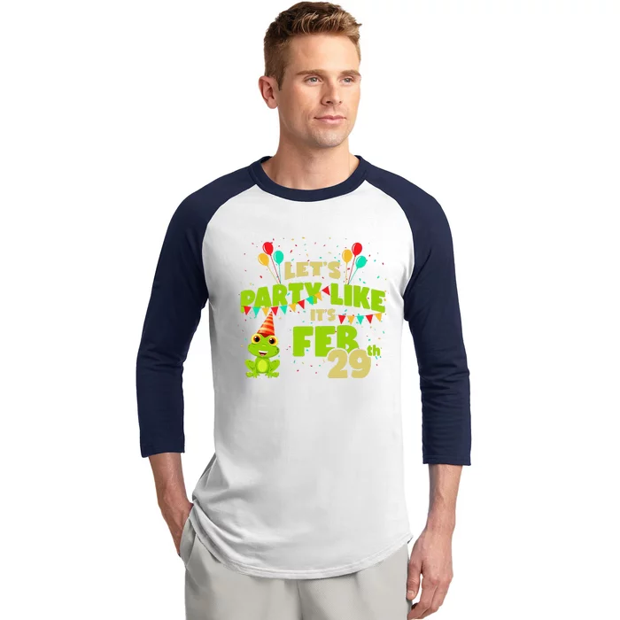 Leap Day February 29th Frog Birthday Party Cute Year Gift Baseball Sleeve Shirt