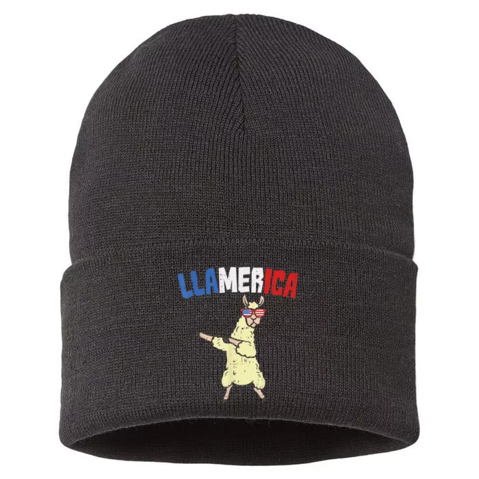 Llamerica Dance Flossing Llama 4th Of July Sustainable Knit Beanie