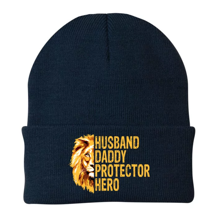 Lion Dad Funny Husband Daddy Protector Hero Fathers Day Gift Knit Cap Winter Beanie