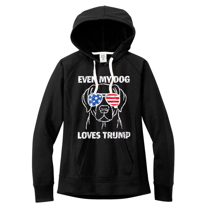 Labrador Dog Flag Sunglasses Even My Dog Loves Trump 2024 Women's Fleece Hoodie