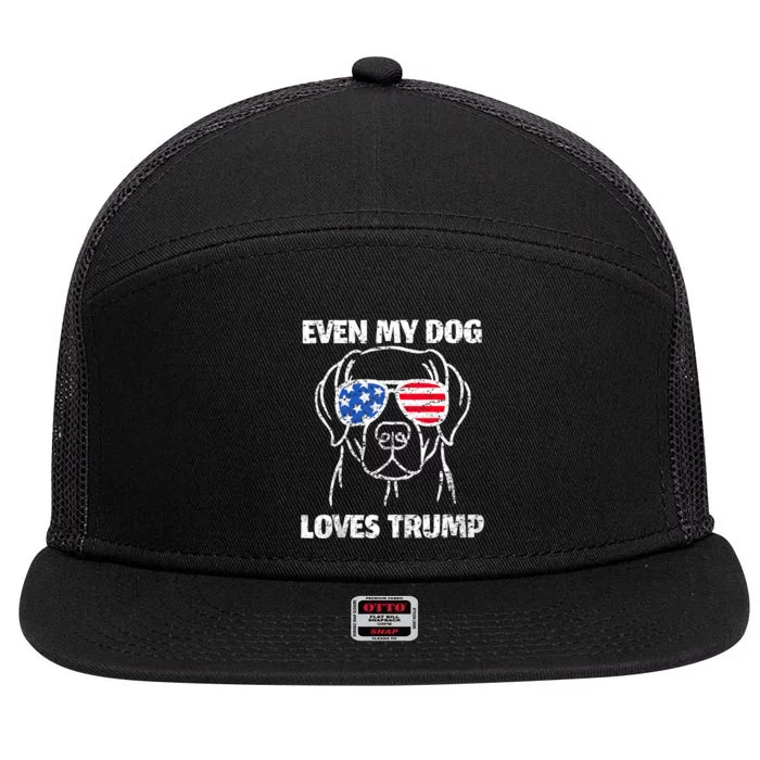 Labrador Dog Flag Sunglasses Even My Dog Loves Trump 2024 7 Panel Mesh Trucker Snapback Hat