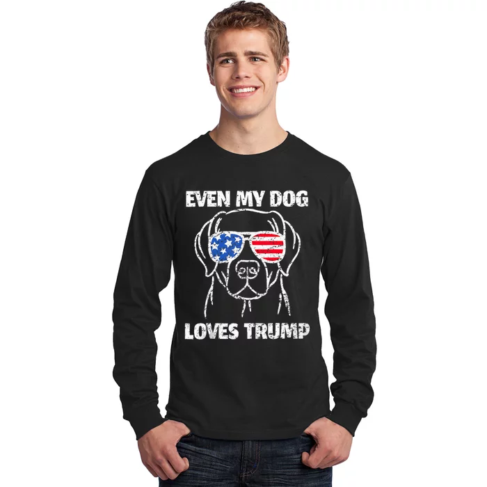 Labrador Dog Flag Sunglasses Even My Dog Loves Trump 2024 Long Sleeve Shirt