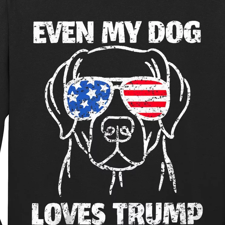 Labrador Dog Flag Sunglasses Even My Dog Loves Trump 2024 Long Sleeve Shirt