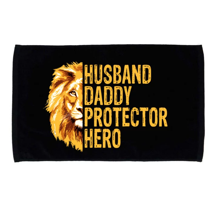 Lion Dad Funny Husband Daddy Protector Hero Fathers Day Funny Gift Microfiber Hand Towel