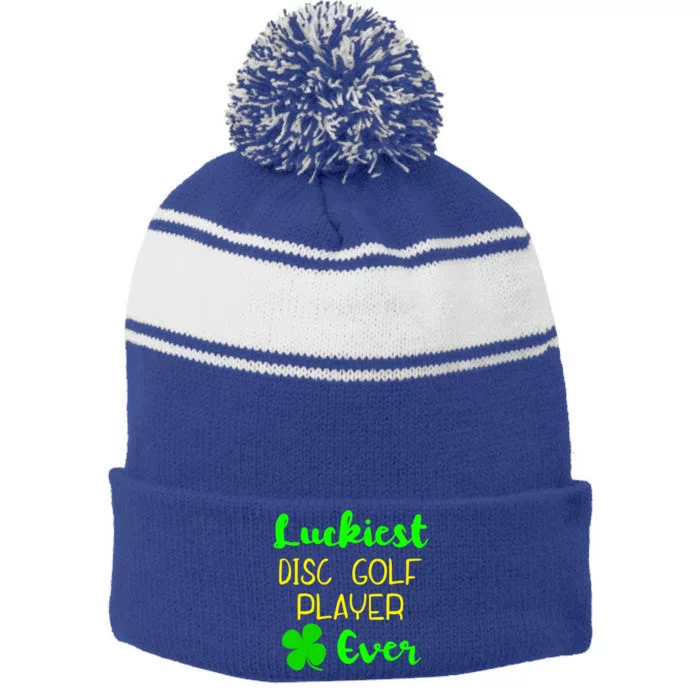 Luckiest Disc Golf Player Ever St Patrick's Day Irish Gift Stripe Pom Pom Beanie