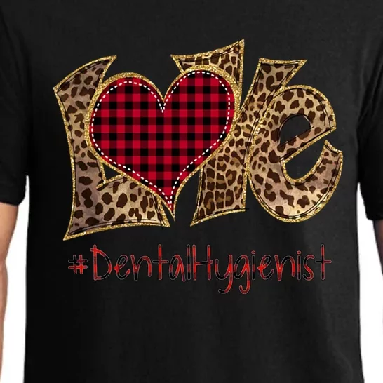 Love Dental Hygienist Leopard Mixed Flannel Valentine's Day Great Gift Pajama Set