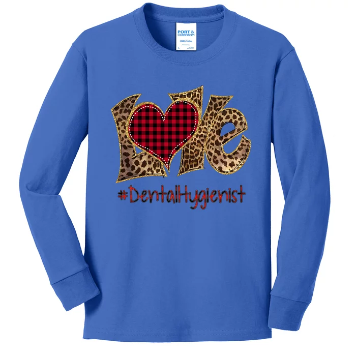 Love Dental Hygienist Leopard Mixed Flannel Valentine's Day Great Gift Kids Long Sleeve Shirt