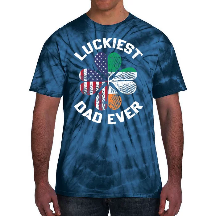 Luckiest Dad Irish American US Flag Shamrock Patrick's Day Premium Tie-Dye T-Shirt