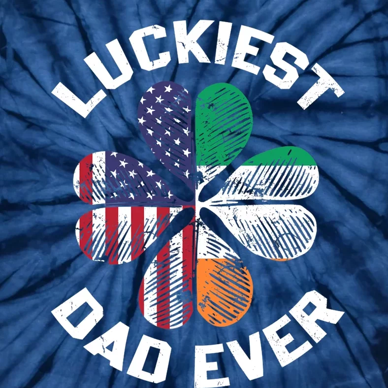 Luckiest Dad Irish American US Flag Shamrock Patrick's Day Premium Tie-Dye T-Shirt