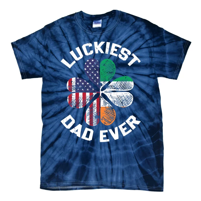 Luckiest Dad Irish American US Flag Shamrock Patrick's Day Premium Tie-Dye T-Shirt