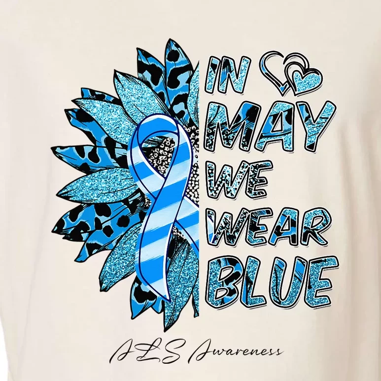 Leopard Daisy In May We Wear Blue ALS Awareness Garment-Dyed Women's Muscle Tee