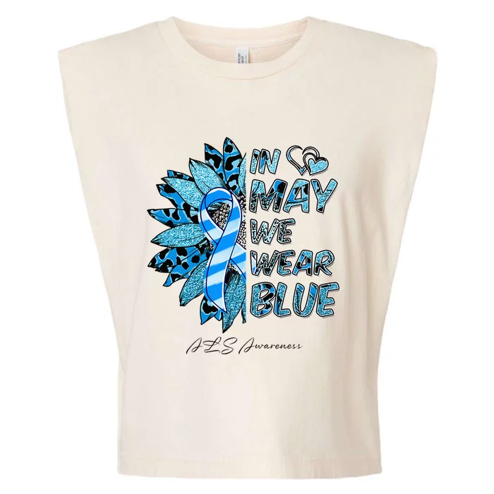 Leopard Daisy In May We Wear Blue ALS Awareness Garment-Dyed Women's Muscle Tee