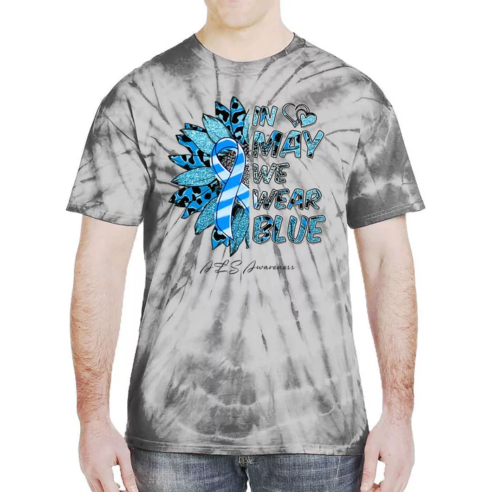 Leopard Daisy In May We Wear Blue ALS Awareness Tie-Dye T-Shirt