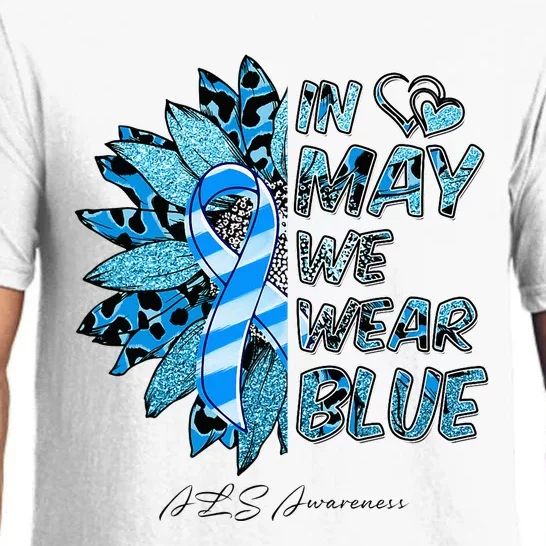 Leopard Daisy In May We Wear Blue ALS Awareness Pajama Set